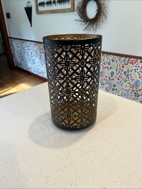 Decorative Black and Gold Cutout Metal Lantern - Elegant Table Accent